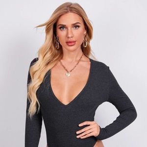 Plunging Neck Fitted Bodysuit